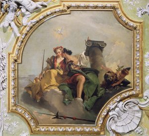 Lujuus ja oikeudenmukaisuus, "Sala Capitolaresta" (Antumisen salista) n. 1749 tekijältä Giovanni Battista Tiepolo